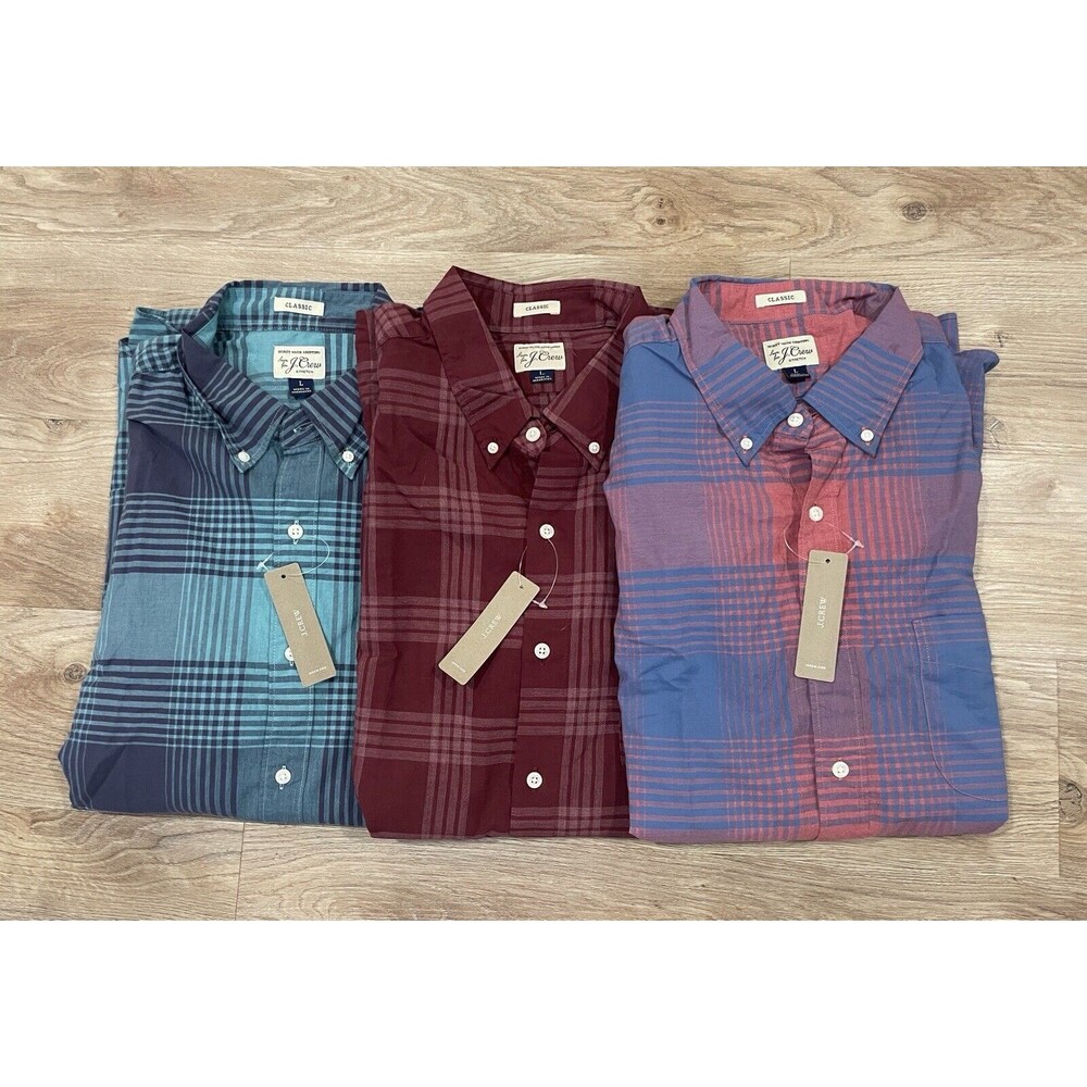 J Crew Plaid Classic Button Shirt Men's Size L Cotton Blend Long Sleeve NWT - x3